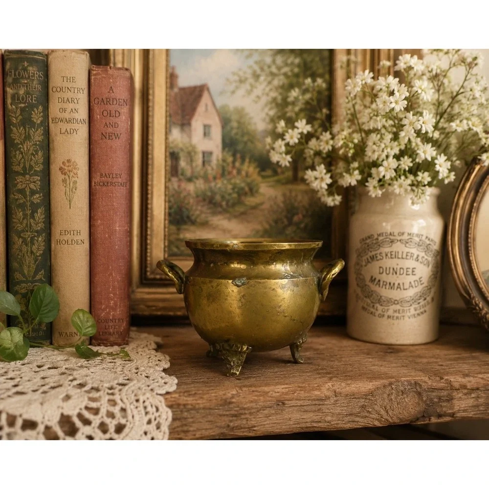 Vtg Solid Brass Cauldron Pot Made In India 2.75